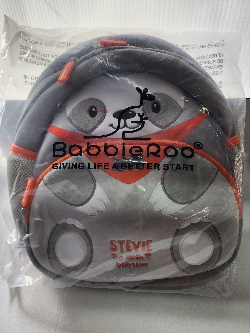 Babbieroo Stevie Kids Backpack - Gray with Orange Accents